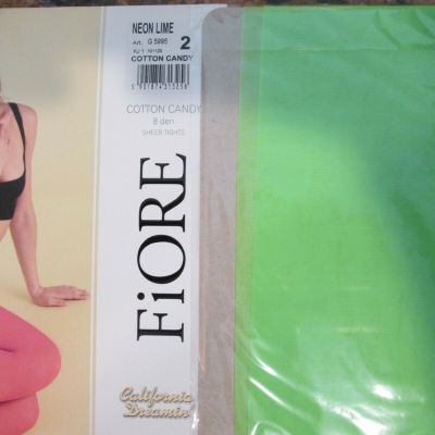 FIORE COTTON CANDY TIGHTS PANTYHOSE FUSCHIA & NEON LIME 3 SIZES 8 DENIER